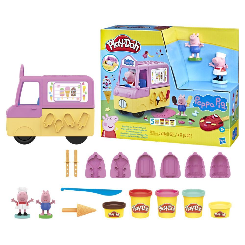 Play-Doh Peppas Ice Cream Playset with Ice Cream Truck Peppa and George Figures and 5 Cans - Image 3