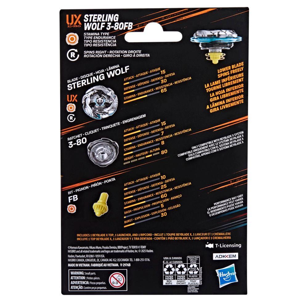 Beyblade X Sterling Wolf 3-80FB UX Starter Pack Set with Stamina Type Top Launcher Ages 8