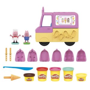 Play-Doh Peppas Ice Cream Playset with Ice Cream Truck Peppa and George Figures and 5 Cans